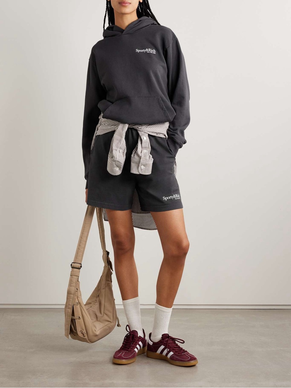 Sporty & Rich Printed cotton-jersey shorts